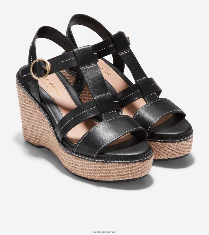 Cole Haan cloudfeel heldags kilesandal sort læder PPZZ2D189 Kvinder fodtøj