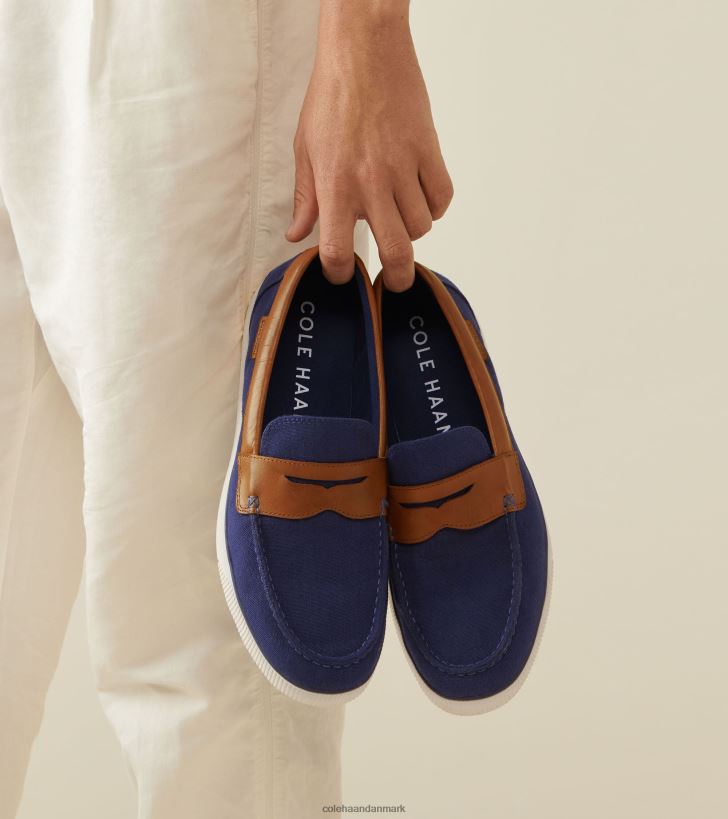 Cole Haan nantucket penny loafer marineblå tekstil-tan PPZZ2D352 Mænd fodtøj